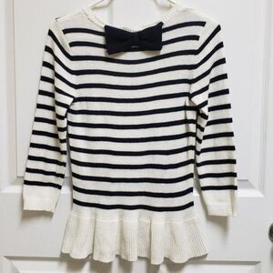 Outback Red Sweater S Navy White Viscose Blend Striped Knit Back Bow Peplum Hem